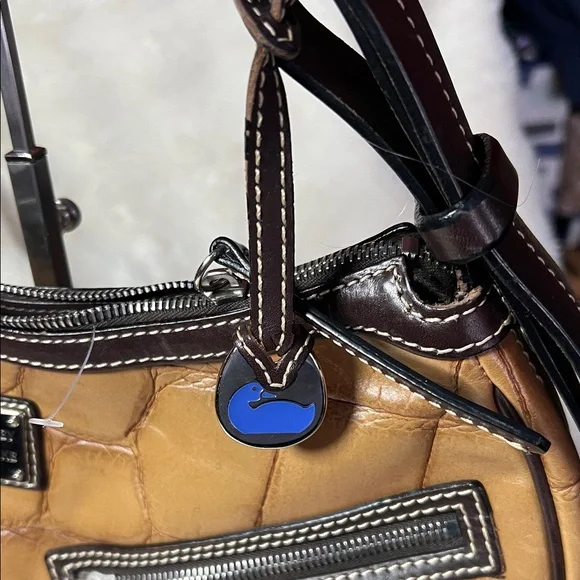 Dooney and Bourke Brown Croc-Embossed Leather Shoulder Bag - Picture 2 of 6